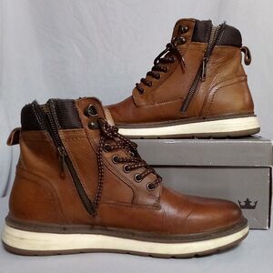 Crown Vintage Nilam Side Zip Lace Up Casual Work Boot Tan Brown Sz 8.5M Mens
